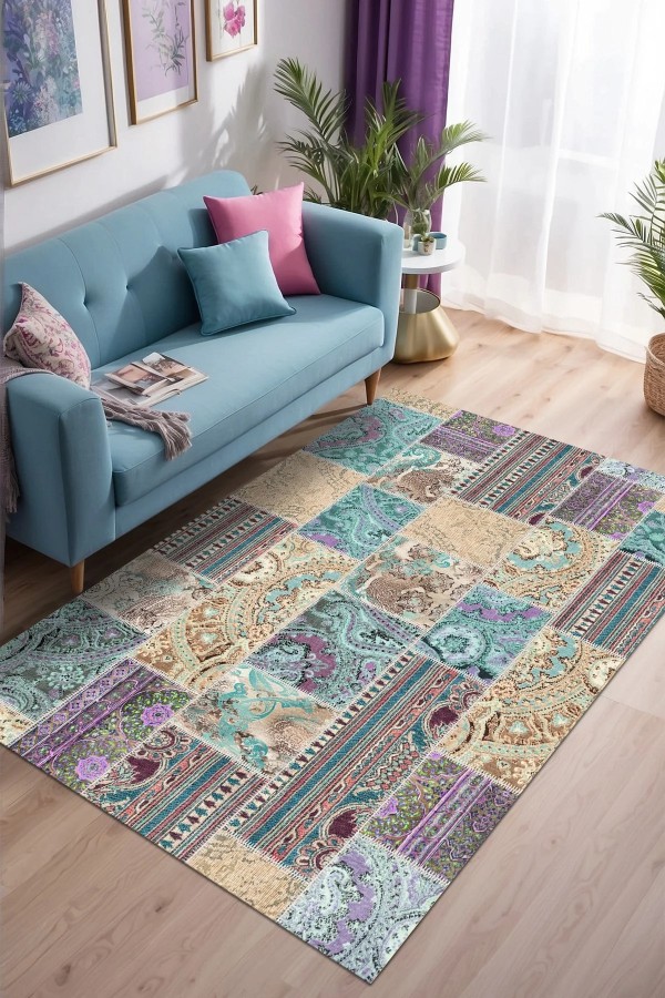 Herce Patchwork Şönil Doğal Pamuk Tabanlı Salon Halısı Kaymaz Antibakteriyel Yıkanabilir Çevre Dostu Herce Patchwork Şönil Doğal Pamuk Tabanlı Salon Halısı Kaymaz Antibakteriyel Yıkanabilir Çevre Dostu