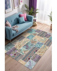 Herce Patchwork Şönil Doğal Pamuk Tabanlı Salon Halısı Kaymaz Antibakteriyel Yıkanabilir Çevre Dostu