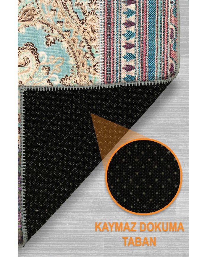 Herce Patchwork Şönil Doğal Pamuk Tabanlı Salon Halısı Kaymaz Antibakteriyel Yıkanabilir Çevre Dostu