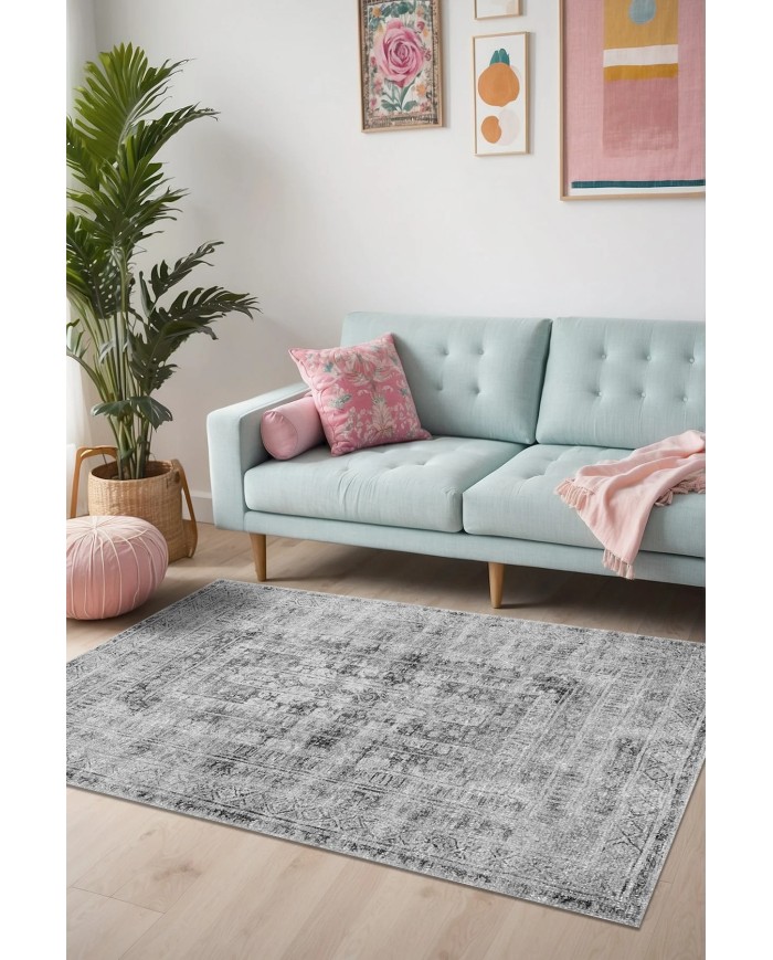 Denra Vintage Şönil Doğal Pamuk Tabanlı Salon Halısı Kaymaz Antibakteriyel Yıkanabilir Çevre Dostu