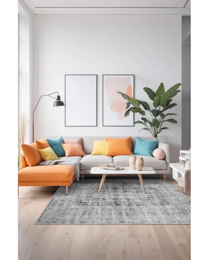 Denra Vintage Şönil Doğal Pamuk Tabanlı Salon Halısı Kaymaz Antibakteriyel Yıkanabilir Çevre Dostu