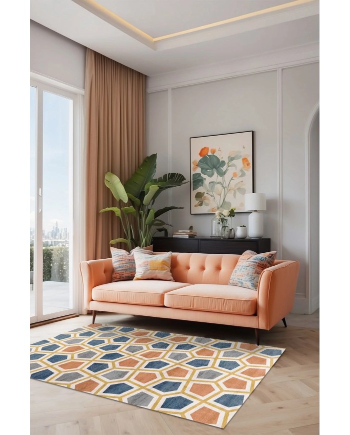 Arevs Modern Şönil Doğal Pamuk Tabanlı Salon Halısı Kaymaz Antibakteriyel Yıkanabilir Çevre Dostu