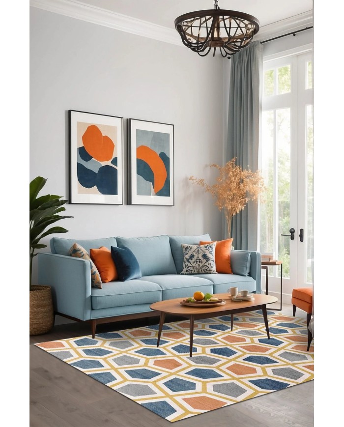 Arevs Modern Şönil Doğal Pamuk Tabanlı Salon Halısı Kaymaz Antibakteriyel Yıkanabilir Çevre Dostu