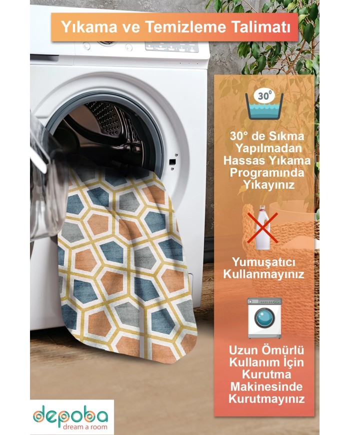 Arevs Modern Şönil Doğal Pamuk Tabanlı Salon Halısı Kaymaz Antibakteriyel Yıkanabilir Çevre Dostu