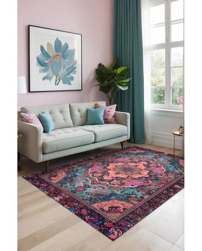 Empar Vintage Şönil Doğal Pamuk Tabanlı Salon Halısı Kaymaz Antibakteriyel Yıkanabilir Çevre Dostu