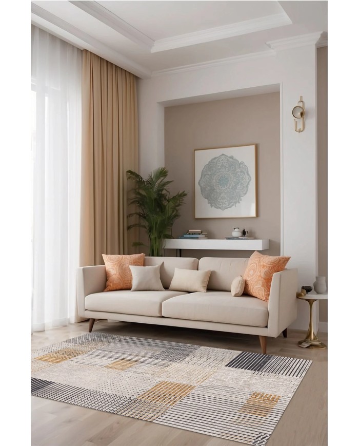 Loban Modern Şönil Doğal Pamuk Tabanlı Salon Halısı Kaymaz Antibakteriyel Yıkanabilir Çevre Dostu