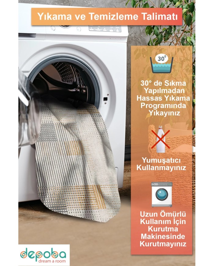 Loban Modern Şönil Doğal Pamuk Tabanlı Salon Halısı Kaymaz Antibakteriyel Yıkanabilir Çevre Dostu