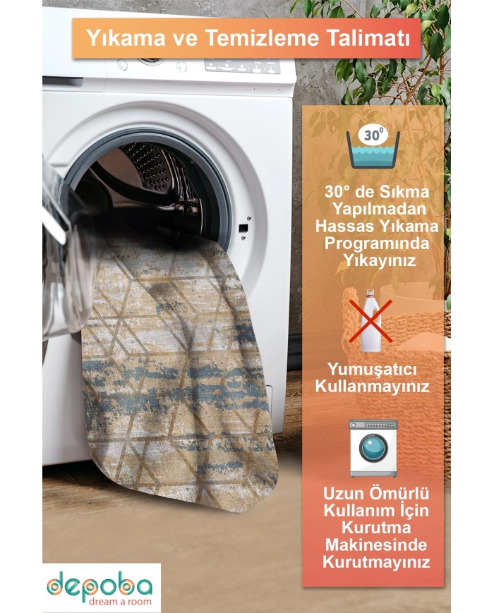 Pedus Abstract Şönil Doğal Pamuk Tabanlı Salon Halısı Kaymaz Antibakteriyel Yıkanabilir Çevre Dostu