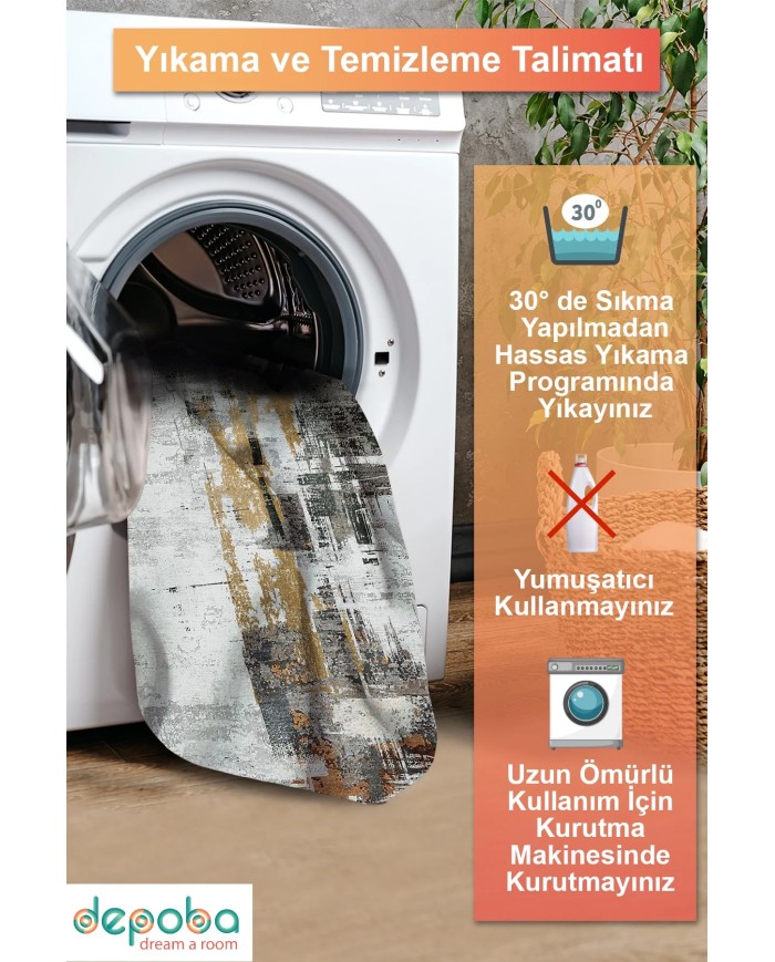 Sarenam Abstract Şönil Doğal Pamuk Tabanlı Salon Halısı Kaymaz Antibakteriyel Yıkanabilir Çevre Dostu