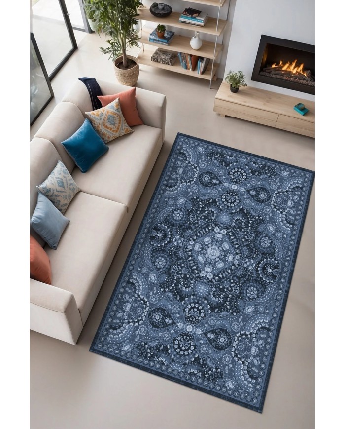 Solay Vintage Şönil Doğal Pamuk Tabanlı Salon Halısı Kaymaz Antibakteriyel Yıkanabilir Çevre Dostu