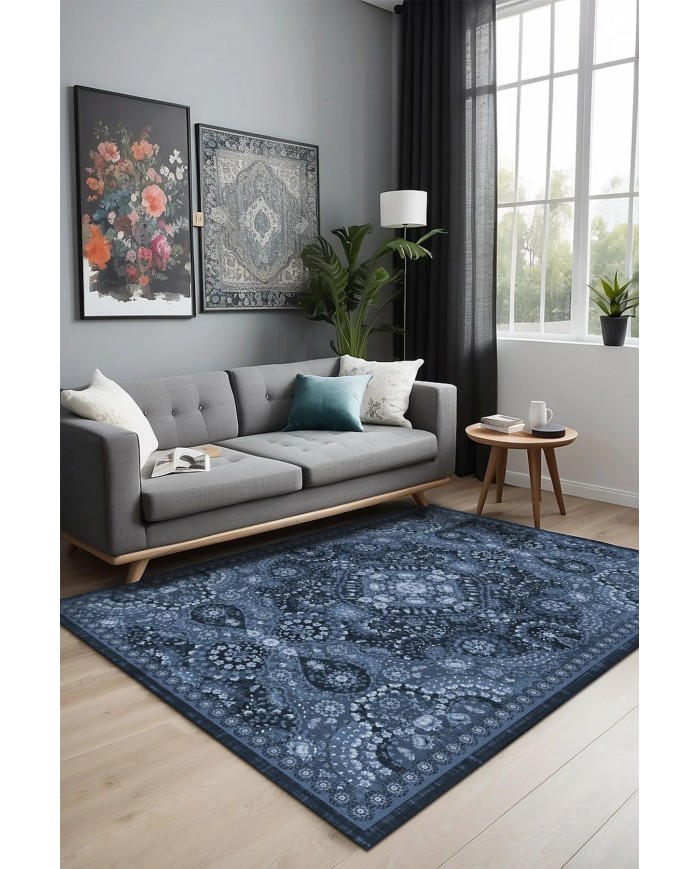 Solay Vintage Şönil Doğal Pamuk Tabanlı Salon Halısı Kaymaz Antibakteriyel Yıkanabilir Çevre Dostu