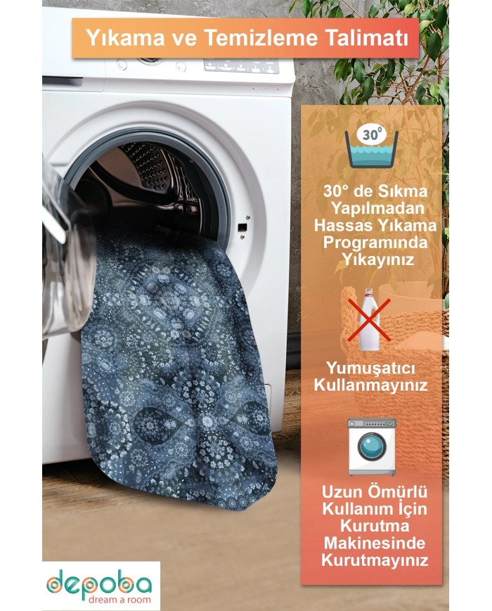 Solay Vintage Şönil Doğal Pamuk Tabanlı Salon Halısı Kaymaz Antibakteriyel Yıkanabilir Çevre Dostu