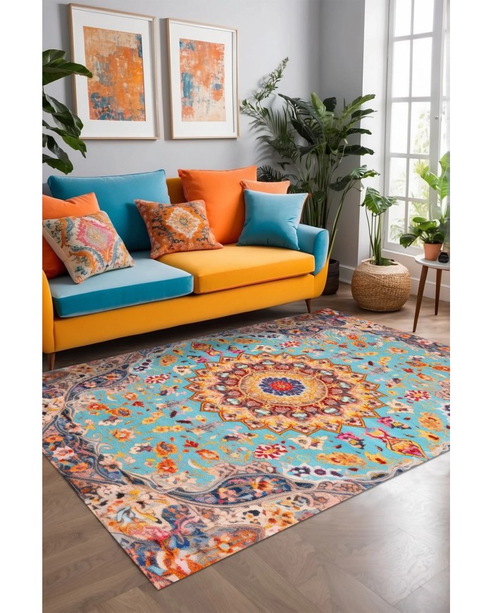 Ural Vintage Şönil Doğal Pamuk Tabanlı Salon Halısı Kaymaz Antibakteriyel Yıkanabilir Çevre Dostu