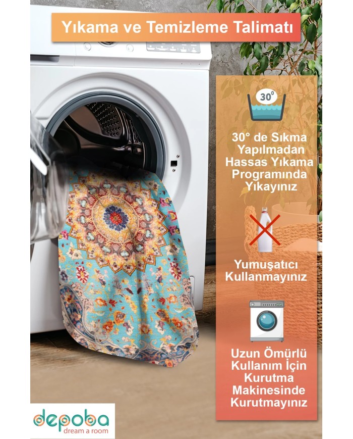 Ural Vintage Şönil Doğal Pamuk Tabanlı Salon Halısı Kaymaz Antibakteriyel Yıkanabilir Çevre Dostu