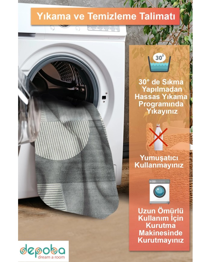 Veryan Modern Şönil Doğal Pamuk Tabanlı Salon Halısı Kaymaz Antibakteriyel Yıkanabilir Çevre Dostu