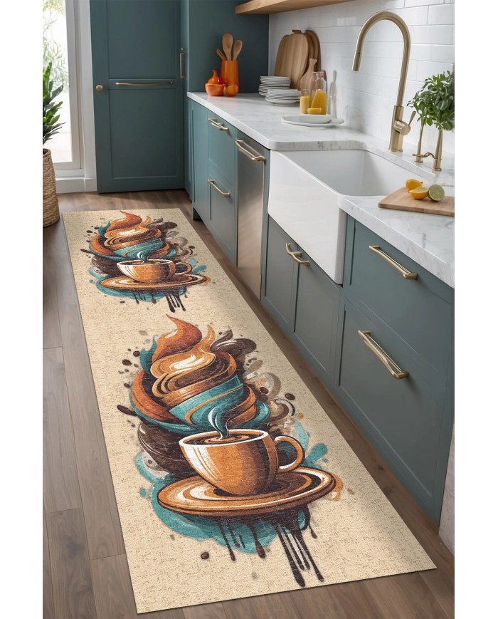 Alese Kadife Yıkanabilir Kaymaz Pamuk Tabanlı Antibakteriyel Mutfak Halısı