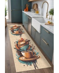 Alese Kadife Yıkanabilir Kaymaz Pamuk Tabanlı Antibakteriyel Mutfak Halısı