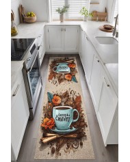 Visu Kadife Yıkanabilir Kaymaz Pamuk Tabanlı Antibakteriyel Mutfak Halısı