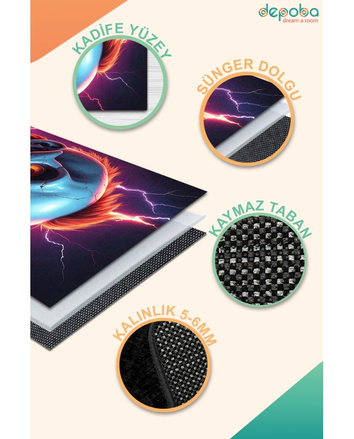 Fred Oyuncu Odası Halısı Kadife Kaymaz Pamuk Tabanlı Yıkanabilir Antibakteriyel Gamer