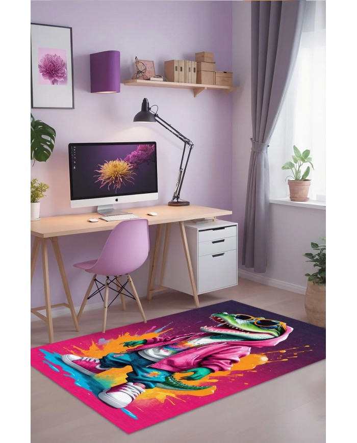 Croc Oyuncu Odası Halısı Şönil Kaymaz Pamuk Tabanlı Yıkanabilir Antibakteriyel Gamer, Gaming Halısı