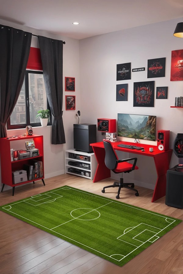 Field Oyuncu Odası Halısı Şönil Kaymaz Pamuk Tabanlı Yıkanabilir Antibakteriyel Gamer, Gaming Halısı