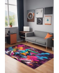 Honta Oyuncu Odası Halısı Şönil Kaymaz Pamuk Tabanlı Yıkanabilir Antibakteriyel Gamer, Gaming Halısı