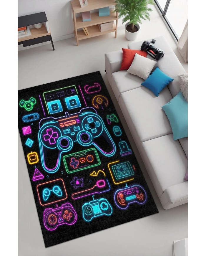 Space Oyuncu Odası Halısı Şönil Kaymaz Pamuk Tabanlı Yıkanabilir Antibakteriyel Gamer, Gaming Halısı