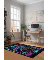 Space Oyuncu Odası Halısı Şönil Kaymaz Pamuk Tabanlı Yıkanabilir Antibakteriyel Gamer, Gaming Halısı