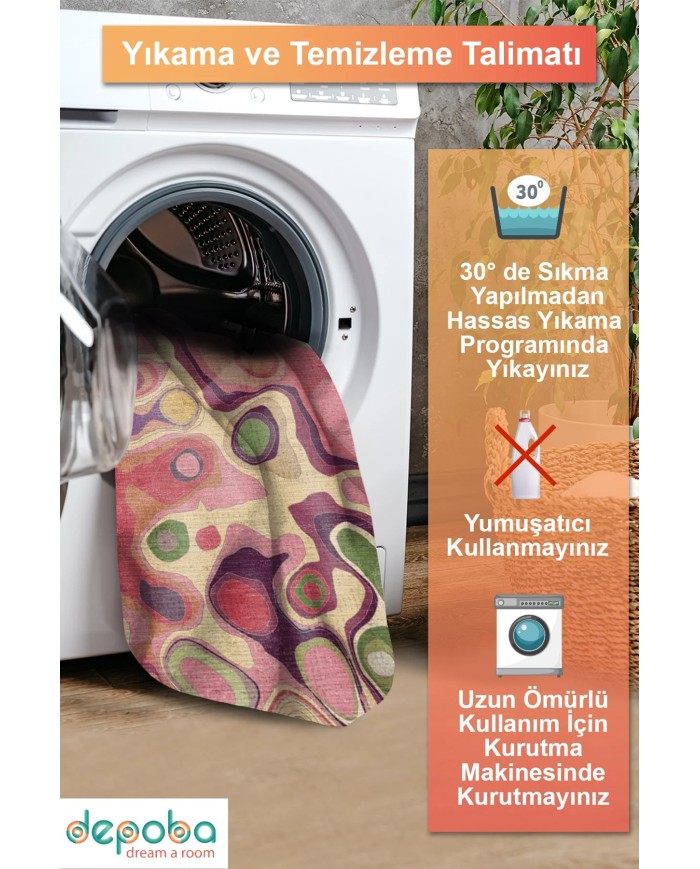 Agnes Şönil Yıkanabilir Kaymaz Pamuk Tabanlı Antibakteriyel Yuvarlak Halı