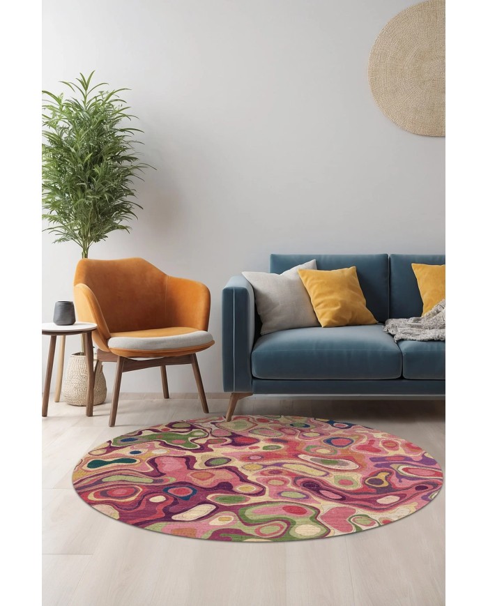 Agnes Şönil Yıkanabilir Kaymaz Pamuk Tabanlı Antibakteriyel Yuvarlak Halı