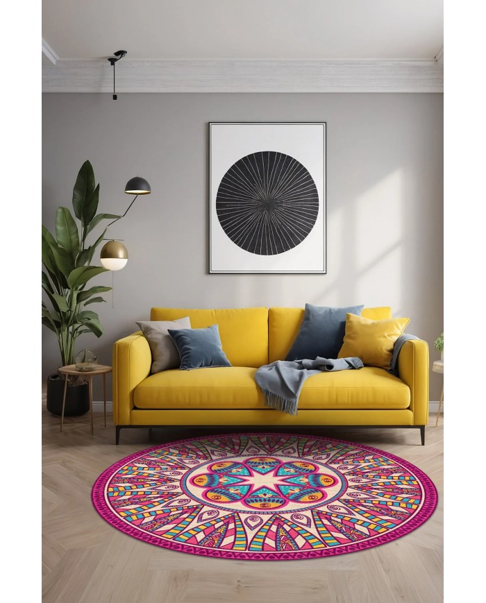 Alberta Şönil Yıkanabilir Kaymaz Pamuk Tabanlı Antibakteriyel Yuvarlak Halı