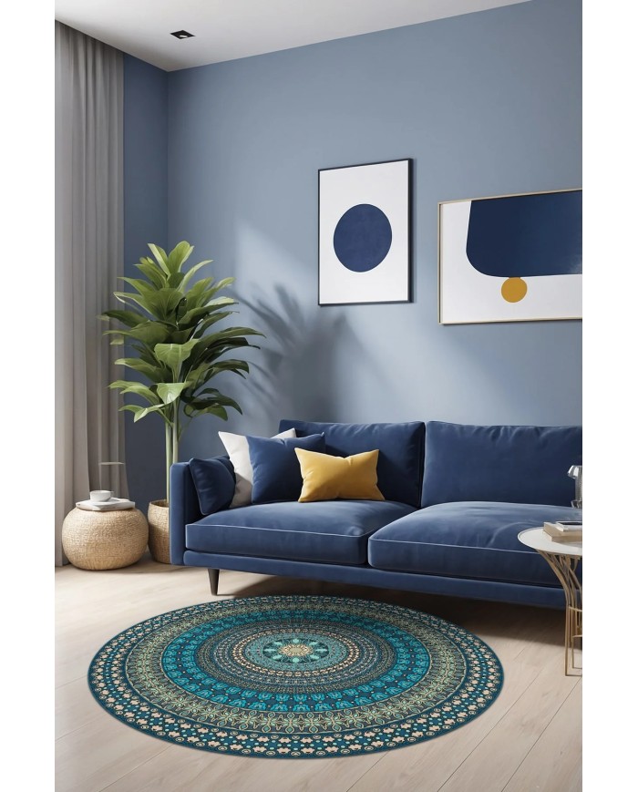 Cara Şönil Yıkanabilir Kaymaz Pamuk Tabanlı Antibakteriyel Yuvarlak Halı