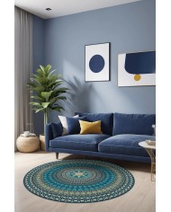 Cara Şönil Yıkanabilir Kaymaz Pamuk Tabanlı Antibakteriyel Yuvarlak Halı