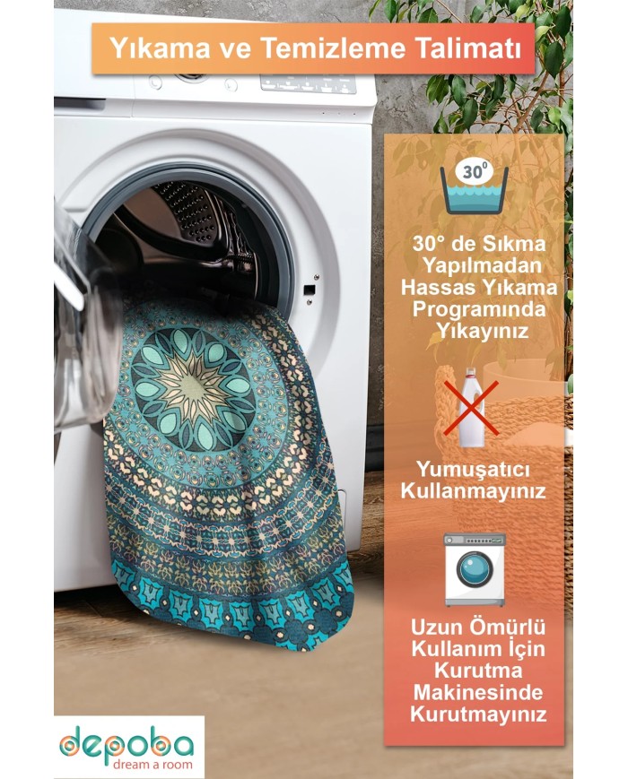 Cara Şönil Yıkanabilir Kaymaz Pamuk Tabanlı Antibakteriyel Yuvarlak Halı