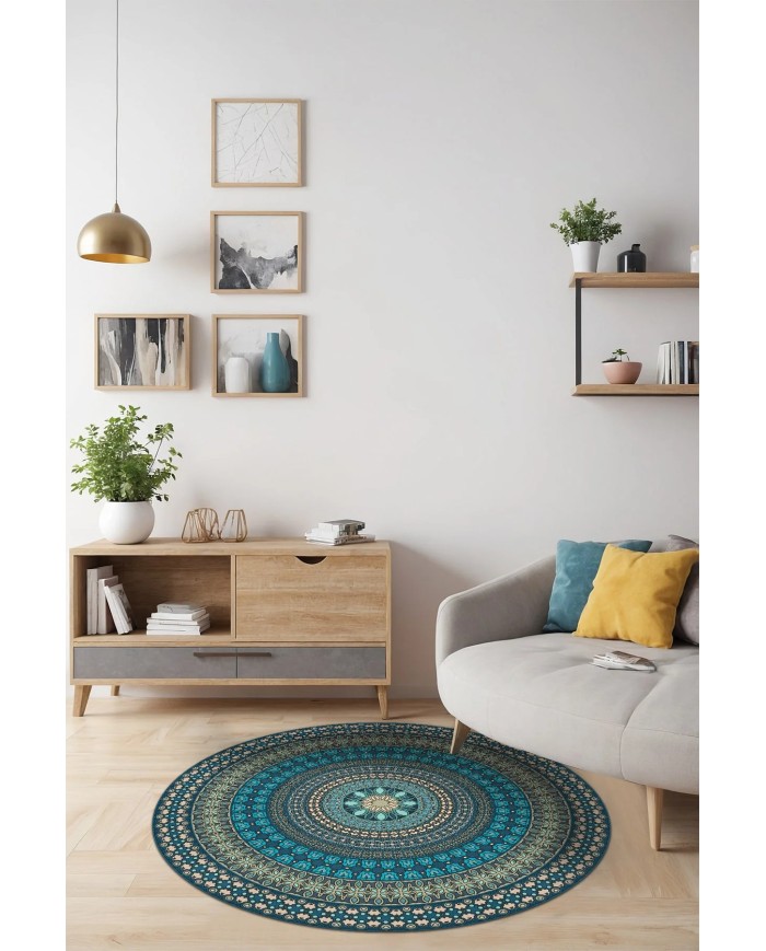 Cara Şönil Yıkanabilir Kaymaz Pamuk Tabanlı Antibakteriyel Yuvarlak Halı