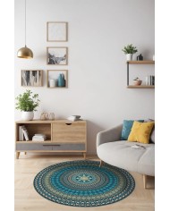 Cara Şönil Yıkanabilir Kaymaz Pamuk Tabanlı Antibakteriyel Yuvarlak Halı