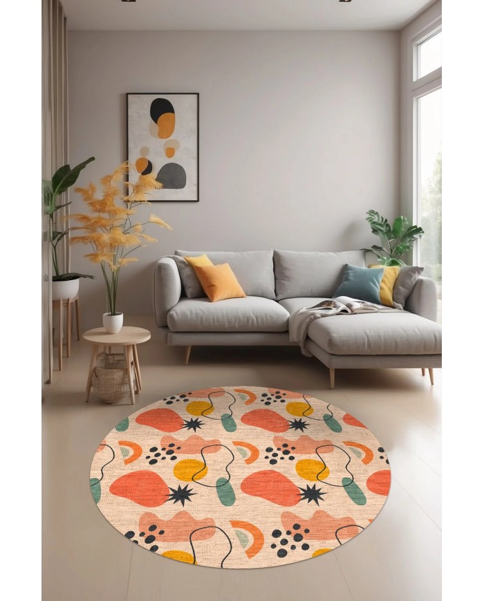 Diane Şönil Yıkanabilir Kaymaz Pamuk Tabanlı Antibakteriyel Yuvarlak Halı