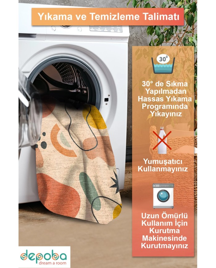 Diane Şönil Yıkanabilir Kaymaz Pamuk Tabanlı Antibakteriyel Yuvarlak Halı