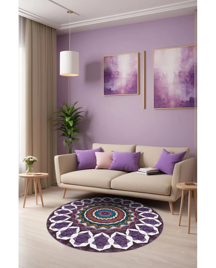 Emma Şönil Yıkanabilir Kaymaz Pamuk Tabanlı Antibakteriyel Yuvarlak Halı