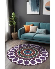 Emma Şönil Yıkanabilir Kaymaz Pamuk Tabanlı Antibakteriyel Yuvarlak Halı