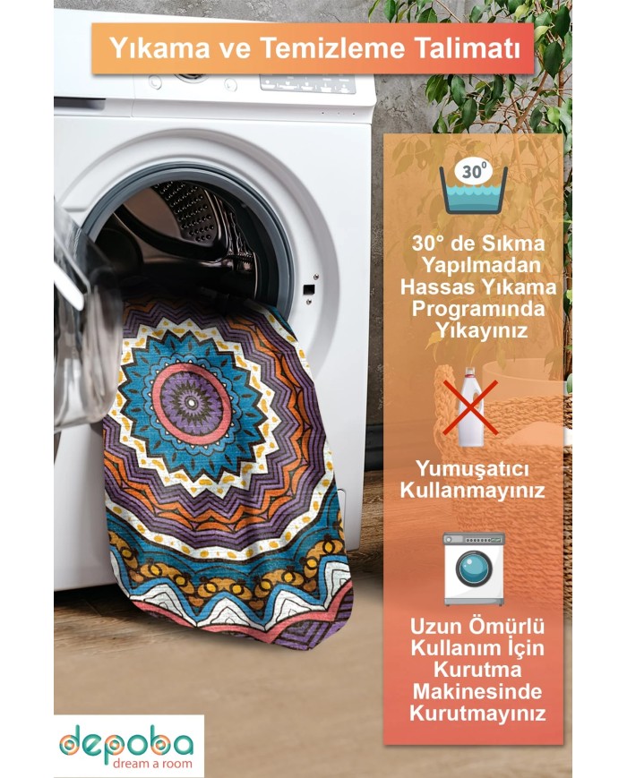 Emma Şönil Yıkanabilir Kaymaz Pamuk Tabanlı Antibakteriyel Yuvarlak Halı