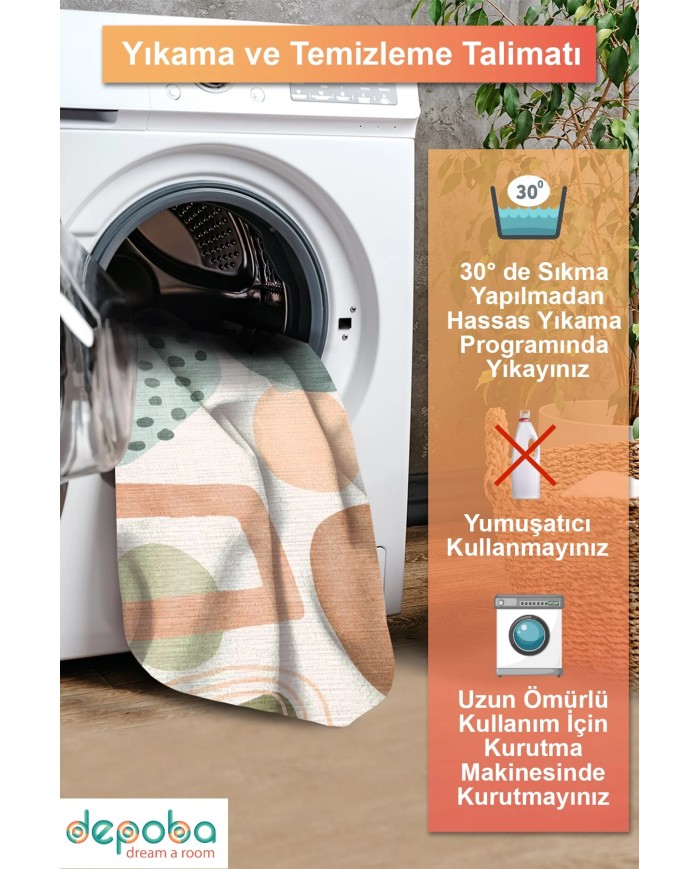 Esta Şönil Yıkanabilir Kaymaz Pamuk Tabanlı Antibakteriyel Yuvarlak Halı