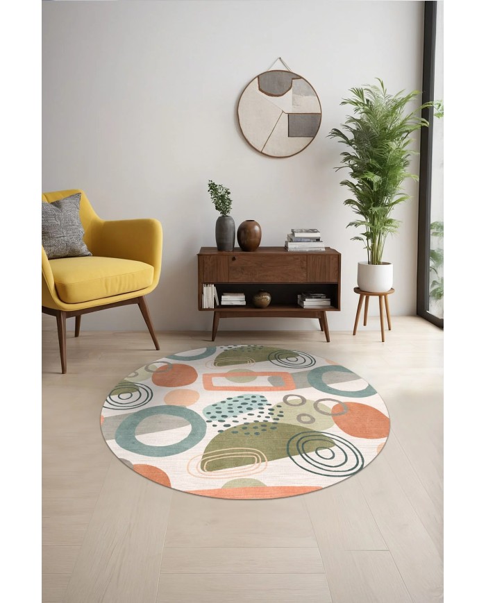 Esta Şönil Yıkanabilir Kaymaz Pamuk Tabanlı Antibakteriyel Yuvarlak Halı