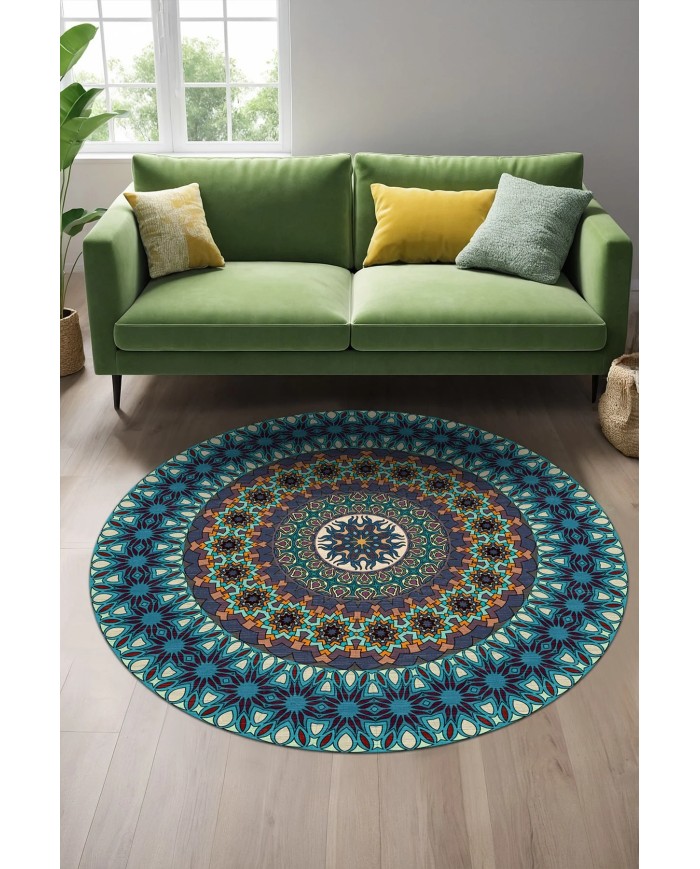 Hazel Şönil Yıkanabilir Kaymaz Pamuk Tabanlı Antibakteriyel Yuvarlak Halı