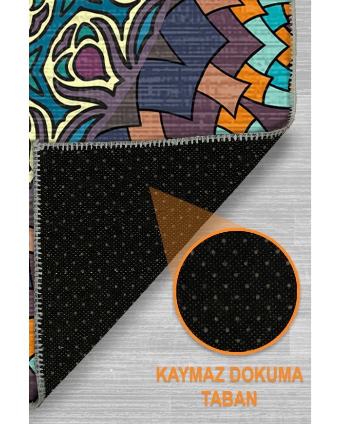 Hazel Şönil Yıkanabilir Kaymaz Pamuk Tabanlı Antibakteriyel Yuvarlak Halı