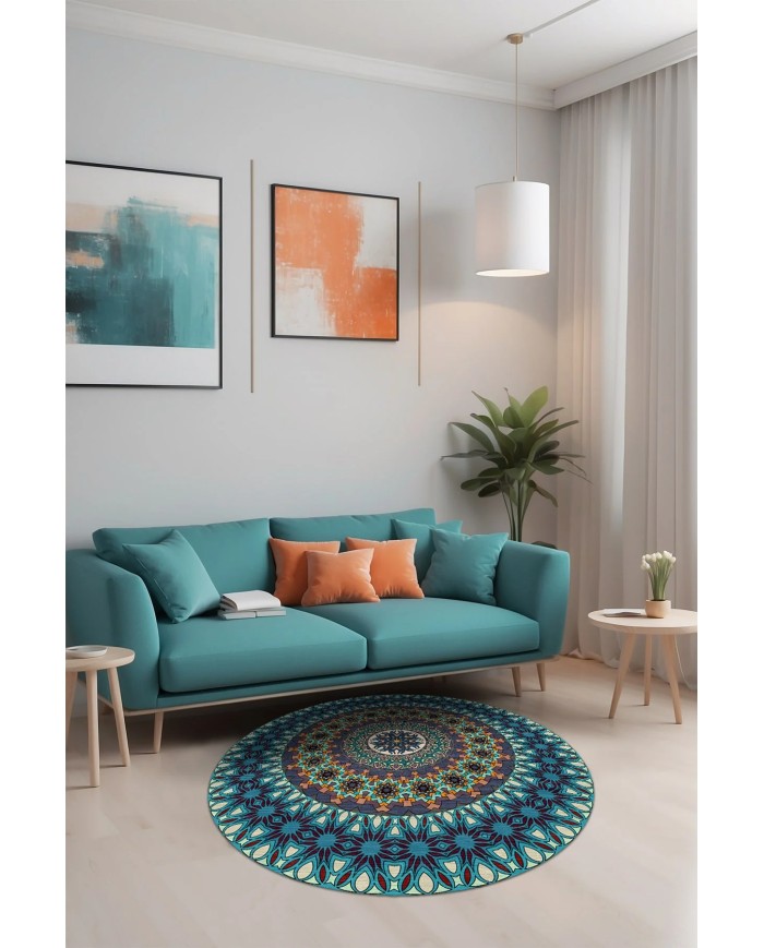 Hazel Şönil Yıkanabilir Kaymaz Pamuk Tabanlı Antibakteriyel Yuvarlak Halı