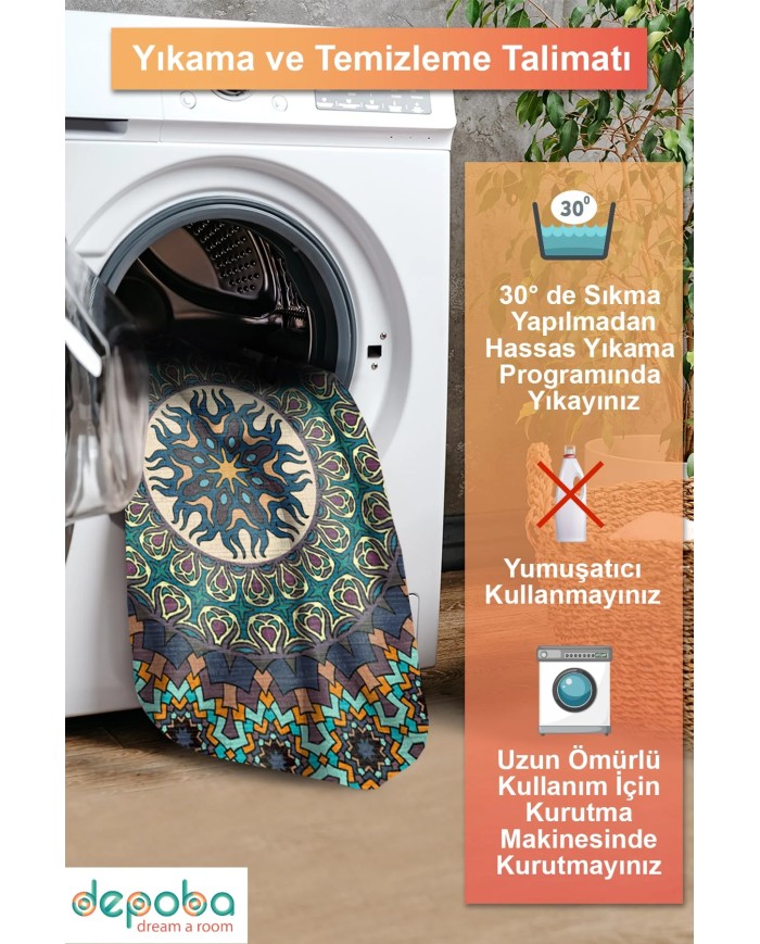 Hazel Şönil Yıkanabilir Kaymaz Pamuk Tabanlı Antibakteriyel Yuvarlak Halı