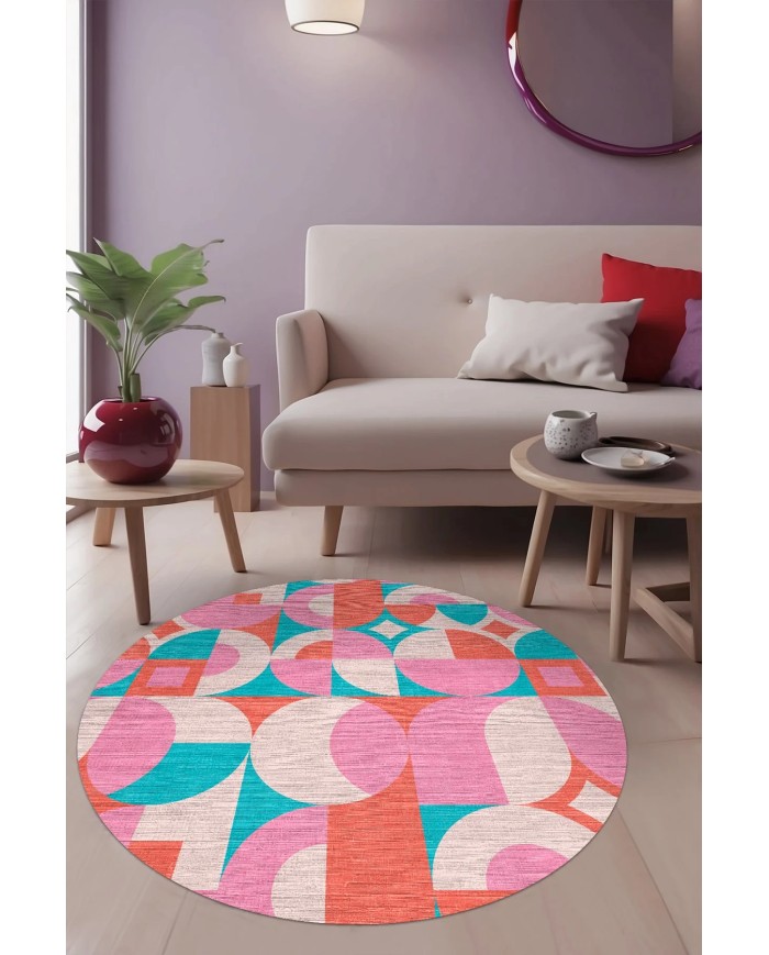 Mary Şönil Yıkanabilir Kaymaz Pamuk Tabanlı Antibakteriyel Yuvarlak Halı