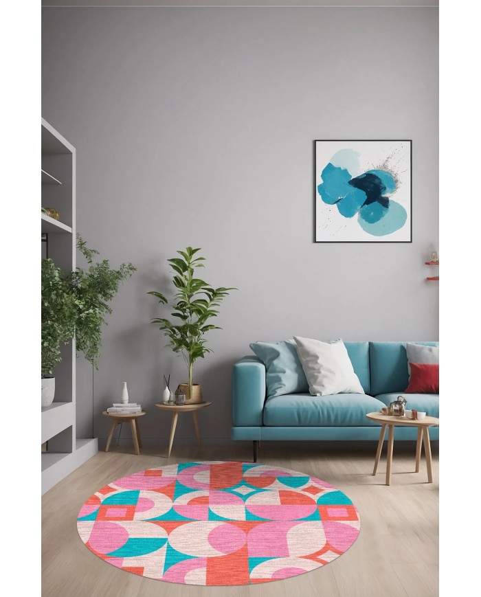 Mary Şönil Yıkanabilir Kaymaz Pamuk Tabanlı Antibakteriyel Yuvarlak Halı