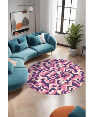 Rosa Şönil Yıkanabilir Kaymaz Pamuk Tabanlı Antibakteriyel Yuvarlak Halı